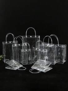 5pcs/Set Transparent Soft Pvc Gift Bag With Handle And Ring For Packaging, Cosmetic Bag - Multicolor - View 4