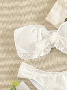 SHEIN Swim Solid Color Hollow Embroidery Bikini Swimwear, Vacation/Beach For Summer - White - View 3