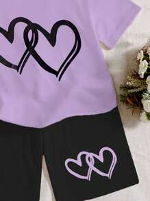 2pcs/Set Tween Girl Casual T-Shirt And Tight Shorts