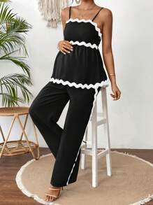 SHEIN Set de 2 piezas de top y pantalones de maternidad, simples y elegantes, adecuados para el verano