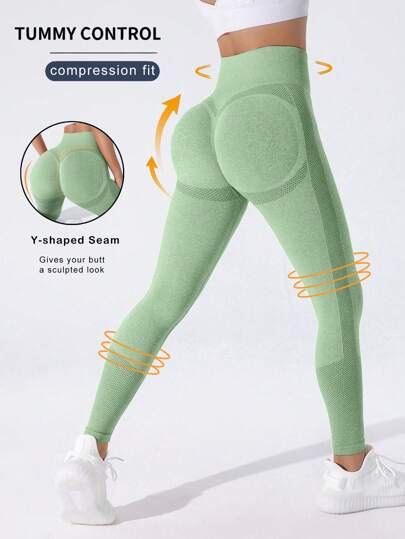 Yoga Leggings Seamless High Stretch Bubble Butt Push Up Training Tights With Wide Waistband