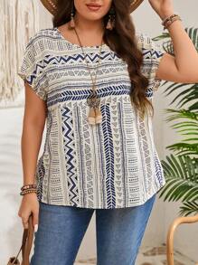 EMERY ROSE Große Größen Grafik Muster Lässig Loose Bluse, geeignet für Urlaub, Sommer