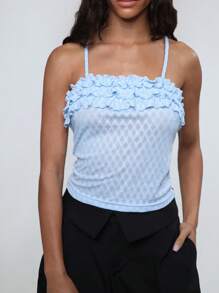 TRNVIE Women's Summer Fashion Solid Color Frill Trim Camisole - Blue - View 7