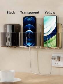 1 个壁挂式遥控器和手机支架，无孔充电支架，透明设计电视和空调遥控器收纳盒。节省空间的收纳盒 - 黃色 - 查看 4