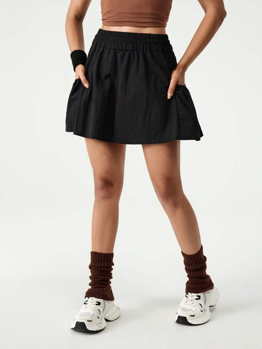 Hanevo Women's Sports Casual Functional Material Waisted Skirt With Pockets Sportwear For Daily Wear