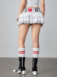 ROMWE Women's Y2K Low Waist I LOVE NEW YORK Printed Cake Skirt - Light Grey - View 4