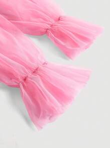 SHEIN MOD Plus Size Mesh Splicing Lace-Up Pink Dress - Watermelon Pink - View 3