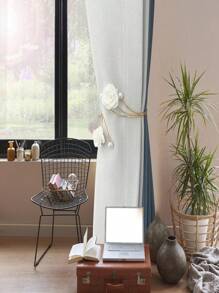 SHEIN 2 件装窗帘系带，红玫瑰配珍珠窗帘系带，装饰性金色窗帘系带，手工制作花朵窗帘系带，无需钻孔，波西米亚风窗帘架，适用于家庭办公室装饰 - 米色 - 查看 2