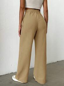 EURMUSE Plicated Detail Wide Leg Pants - Beige - View 3