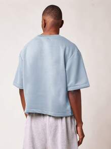 SUMWON Áo thun dáng hộp crop top thường ngày quá khổ tay ngắn thể thao tập luyện mùa hè thời trang đường phố thời trang đô thị tối giản thiết yếu cơ bản hàng ngày thoải mái vừa vặn - Màu xanh bụi bặm - Xem 2