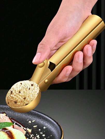 1pc Stainless Steel Ice Cream Scoop With Release Trigger Ice Cream Baller Melon Baller Digging Spoon DIY Ice Cream Sorbet Ball Spoon Dessert Tool Watermelon Spoon Fruit Carving Knife Ice Cream Scoop