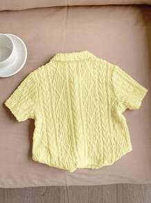 SHEIN LMoss Kids Unisex Baby Casual Solid Color Hollow-Out Soft Knitted Round Neck Short Sleeve Cardigans - Yellow - View 2