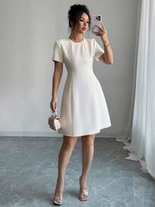 Franclia Vestito donna a maniche corte di colore unito, semplice elegante e di stile, adatto per l'estate