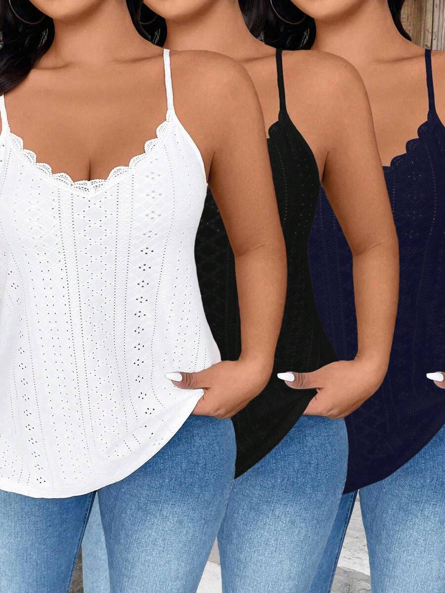 SHEIN LUNE Multiple Piezas/Set Variedad de Colores Camiseta tipo Cami con Encaje - Multicolor - Ver 1