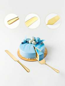 不锈钢蛋糕抹刀餐具套装适用于家庭烘焙工具、蛋糕抹刀、奶酪披萨刀 - 金色 - 查看 2