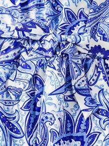 Teen Girls' Floral Print Ruffle Asymmetric Neck Romper - Blue - View 6