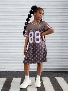SHEIN Explorewe Tween Girl' Casual Letter Print Loose Sports Dress - Multicolor - View 5
