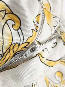 Manfinity Homme Men's Baroque Print Patchwork Color Blocking Slim Fit Jeans