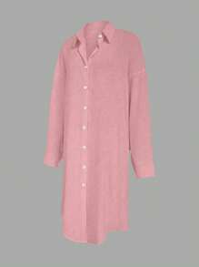 SHEIN LUNE Ruffle Hem Button-Down Long Sleeve Women Blouse Fall Cloth For Women - Pink - View 4