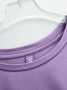 Maweii 加大码印有“如果上帝支持你，无论谁反对都没关系”字样的短袖春夏合版圆领女式T恤 - 淡紫色 - 查看 3