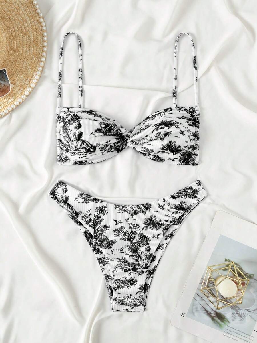 Swim Mod Women's Simple And Fashionable Spaghetti Strap Bikini Set Swimwear, Suitable For Summer - Black - View 1