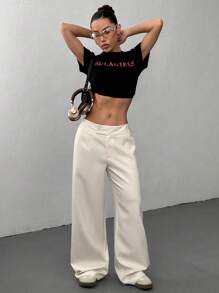Flirla Pantalones delgados versátiles y casuales para uso diario de mujer