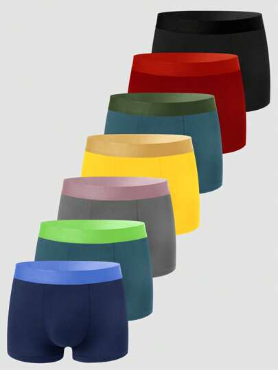 7pcs/Set Tween Boy Plain Color Waistband Boxer Briefs
