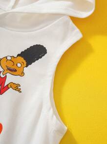 Nick 90s | SHEIN Young Boy Cartoon Graphic White Casual Sleeveless Hooded Tank And Black Shorts Sports Set