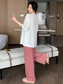 DAZY 2pcs/Set Loose Print Comfortable Women Pajamas Set - White - View 2