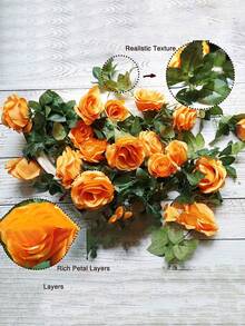 1 件人造花苋菜橙玫瑰丝绸花花环装饰悬挂花卉带 3 米 LED 灯串家居室内室外装饰母亲节、感恩节装饰、礼物 - 橘色 - 查看 7