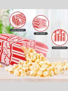 50pcs Paper Popcorn Bags For Party Popcorn Container Pop Corn Bags Bulk For Popcorn Machine Accessories Supplies School Supplies Food Bag Food Box Suitable For Candy Chocolate Cookies Etc. Valentine's Day, Valentines Wedding, Birthday,School Stuff, Kitchen Decor. - Multicolor - View 6