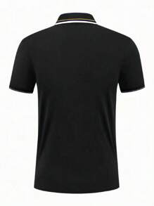 Camisa de polo de hombre con cuello abotonado y estampado de letras - Negro - Ver 2