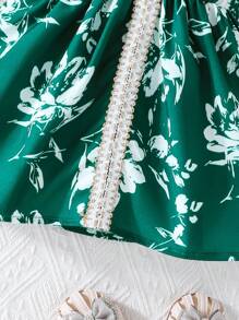 Baby Girl Summer Short Sleeve Ruffle Buttoned Placket Print Casual Dress, Comfortable For Outdoor & Holiday - Green - View 4