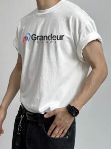 DAZY Summer Abstract Letter Print White T-Shirt For Men - White - View 4