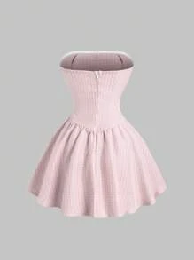 Sweetra 女式拼色露肩蝴蝶结A字迷你连衣裙，可爱公主风，适合春夏生日派对