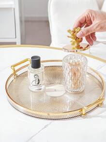 1pc Aesthetic Desktop Organizer Tray For Makeup, Perfume, And Candles - Entryway, Bathroom, Bedroom, Dorm Decor - Gold - View 3