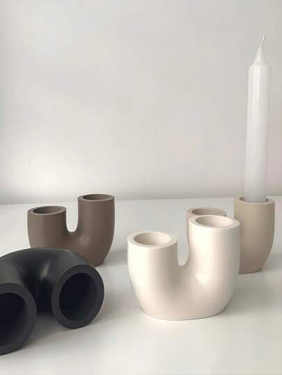 1 件 DIY 烛台硅胶模具 U 型烛台混凝土石膏模具环氧树脂铸造模具礼品工艺家居装饰