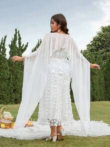 SHEIN Belle Abito da donna taglie forti in 2 pezzi, con jacquard, senza spalline, con scialle, elegante per matrimoni primaverili e feste