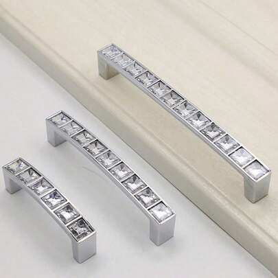 1 件/6 件水晶抽屉拉手，透明方形钻石金属把手，实心双孔旋钮，适用于酒柜、衣柜、橱柜，带螺丝，64 毫米/96 毫米/128 毫米孔距，家具五金