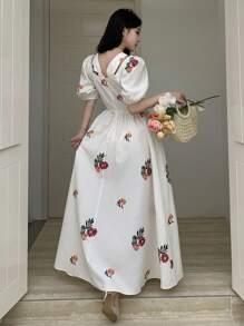 Feyla Women's Elegant Floral Print Puff Sleeve Dress - Multicolor - View 5