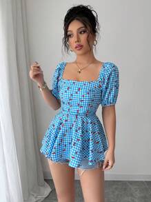 Elenzga Chemise d'été élégante imprimée tissée pour dames