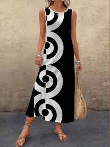 EMERY ROSE Women's Minimalist Fashion Summer Dress Chic Dress,Casual - Black and White - View 5