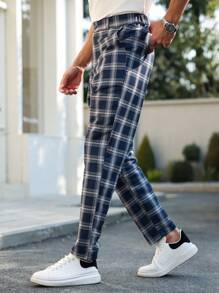 Manfinity Bizformal 男士休闲通勤格子锥形西装裤 - 彩色 - 查看 5