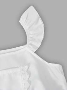 SHEIN Explorewe Tween Girl Layered Ruffle Trim Cap Sleeve Dress - White - View 5