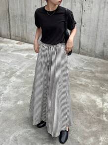 FRIFUL Pantalones de pierna ancha de talle alto a rayas para mujer, ropa casual de oficina para el verano