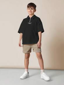 SUMWON 夏季运动休闲 Polo 衫 青年半拉链时尚休闲运动领透气训练宽松版型街头服饰必备 - 黑色 - 查看 3