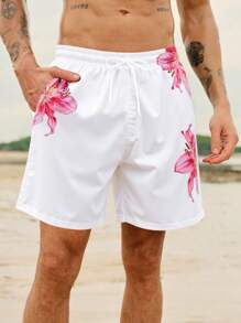 Manfinity VDAYZ Men's Minimalist & Fashionable Swim Trunks, Suitable For Summer Beach,Hawaiian - White - View 4