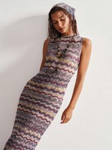 Bohemela Bohemian Style Sleeveless Knit Midi Dress For Summer Beach Vacation & Music Festival - Multicolor - View 4