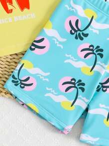 2pcs/Set Young Boy Swimming Trunks, Printed Top And Briefs - Multicolor - View 3