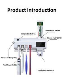 1 Peça Esterilizador de Escova de Dentes Inteligente Branca, Suporte para Escova de Dentes Montado na Parede Sem Furos, Espremedor de Pasta de Dente Automático Multifuncional com Carregamento USB, Conjunto para Banheiro Pode Segurar 4 Escovas de Dentes e Uma Pasta de Dente, Adequado para Banheiros, Dormitórios e Decoração Doméstica, Decoração de Banheiro Doméstica de Verão